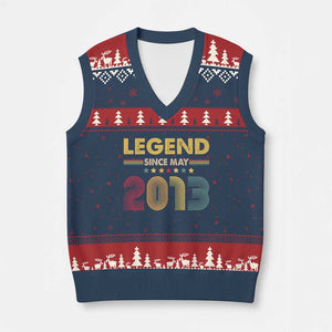 May 13th Birthday V-Neck Knit Sweater Vest Legends Since May 2013 Retro Bday TS11 Navy Red Print Your Wear