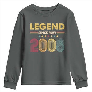 May 18th Birthday Youth Sweatshirt Legends Since May 2008 Retro Bday TS11 Dark Heather Print Your Wear