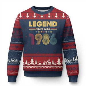 May 40th Birthday Ugly Christmas Sweater Legends Since May 1986 Retro Bday TS11 Navy Red Print Your Wear
