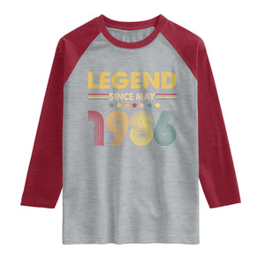 May 40th Birthday Raglan Shirt Legends Since May 1986 Retro Bday TS11 Heather Gray Heather Red Print Your Wear