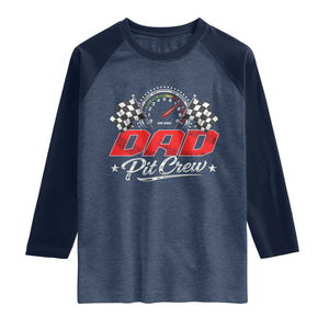 Dad Pit Crew Raglan Shirt Racing Family Matching Father's Day TS11 Heather Denim Navy Print Your Wear