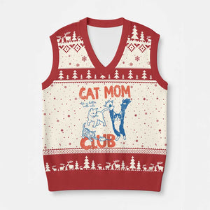 Cat Mom Club V-Neck Knit Sweater Vest Life is Better with Cats Mothers Day TS11 Beige Red Print Your Wear
