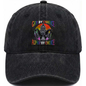 Funny Gay By Chance Alpha By Choice Washed Cotton Baseball Cap Wolf Alpha LGBTQ TS11 Print Your Wear