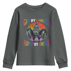 Funny Gay By Chance Alpha By Choice Youth Sweatshirt Wolf Alpha LGBTQ TS11 Dark Heather Print Your Wear