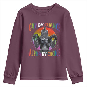 Funny Gay By Chance Alpha By Choice Youth Sweatshirt Wolf Alpha LGBTQ TS11 Maroon Print Your Wear