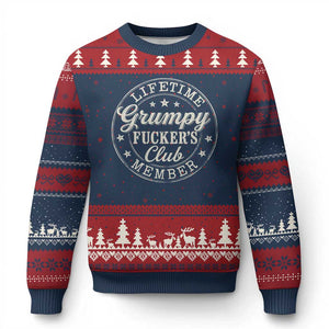 Grumpy Fucker's Club Lifetime Member Ugly Christmas Sweater TS11 Navy Red Print Your Wear