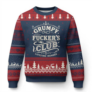 Grumpy Fucker's Club Lifetime Member Ugly Christmas Sweater Funny Sarcastic TS11 Navy Red Print Your Wear