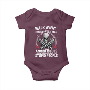Walk Away I Am A Grumpy Old Man I Have Anger Issues Baby Onesie Funny Senior Citizen TS11 Maroon Print Your Wear