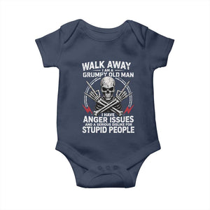 Walk Away I Am A Grumpy Old Man I Have Anger Issues Baby Onesie Funny Senior Citizen TS11 Navy Print Your Wear