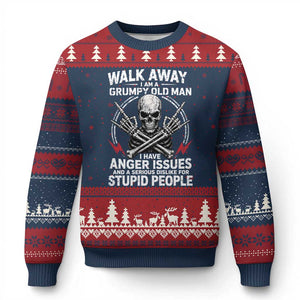 Walk Away I Am A Grumpy Old Man I Have Anger Issues Ugly Christmas Sweater Funny Senior Citizen TS11 Navy Red Print Your Wear