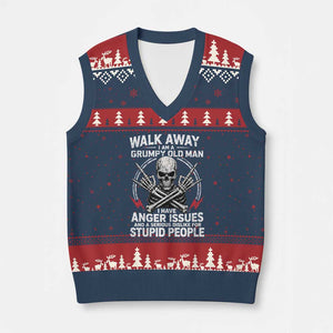 Walk Away I Am A Grumpy Old Man I Have Anger Issues V-Neck Knit Sweater Vest Funny Senior Citizen TS11 Navy Red Print Your Wear