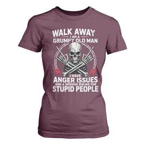 Walk Away I Am A Grumpy Old Man I Have Anger Issues T Shirt For Women Funny Senior Citizen TS11 Maroon Print Your Wear