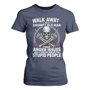 Walk Away I Am A Grumpy Old Man I Have Anger Issues T Shirt For Women Funny Senior Citizen TS11 Navy Print Your Wear