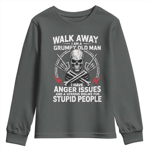 Walk Away I Am A Grumpy Old Man I Have Anger Issues Youth Sweatshirt Funny Senior Citizen TS11 Dark Heather Print Your Wear
