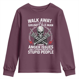 Walk Away I Am A Grumpy Old Man I Have Anger Issues Youth Sweatshirt Funny Senior Citizen TS11 Maroon Print Your Wear