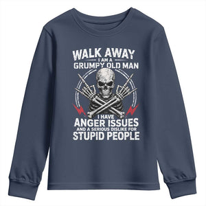 Walk Away I Am A Grumpy Old Man I Have Anger Issues Youth Sweatshirt Funny Senior Citizen TS11 Navy Print Your Wear