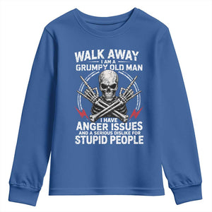 Walk Away I Am A Grumpy Old Man I Have Anger Issues Youth Sweatshirt Funny Senior Citizen TS11 Royal Blue Print Your Wear
