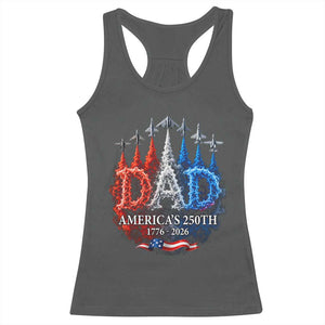 Dad USA 250th Anniversary Racerback Tank Top Jet Fighter American Flag Father's Day 4th of July TS11 Dark Heather Print Your Wear