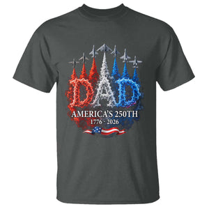Dad USA 250th Anniversary T Shirt Jet Fighter American Flag Father's Day 4th of July TS11 Dark Heather Print Your Wear