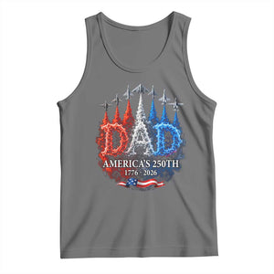 Dad USA 250th Anniversary Tank Top Jet Fighter American Flag Father's Day 4th of July TS11 Black Heather Print Your Wear