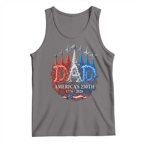 Dad USA 250th Anniversary Tank Top Jet Fighter American Flag Father's Day 4th of July TS11 Deep Heather Print Your Wear
