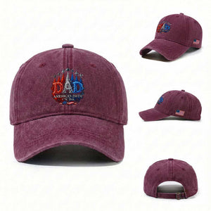 Dad USA 250th Anniversary Washed Cotton Baseball Cap Jet Fighter American Flag Father's Day 4th of July TS11 Washed Cap Universal Fit Burgundy Print Your Wear
