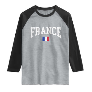 France Sports Throwback Design Vintage French Flag Raglan Shirt TS11 Heather Gray Black Print Your Wear