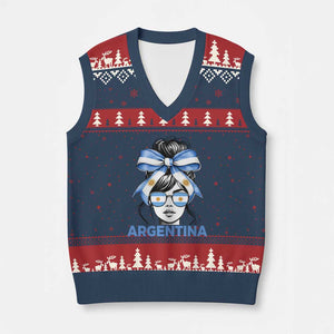 Messy Bun Argentina Pride Argentinian Girl V-Neck Knit Sweater Vest TS11 Navy Red Print Your Wear