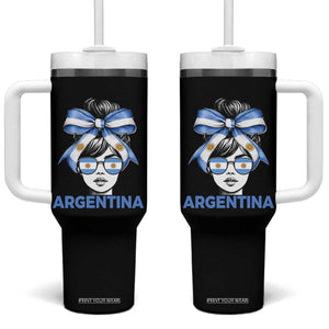 Messy Bun Argentina Pride Argentinian Girl Tumbler With Handle TS11 One Size: 40 oz Black Print Your Wear