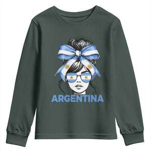 Messy Bun Argentina Pride Argentinian Girl Youth Sweatshirt TS11 Dark Forest Green Print Your Wear