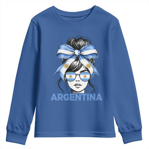 Messy Bun Argentina Pride Argentinian Girl Youth Sweatshirt TS11 Royal Blue Print Your Wear