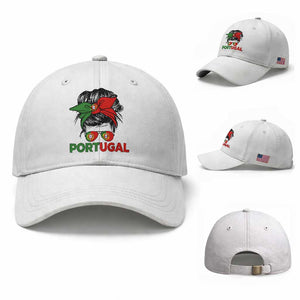 Portugal Messy Bun Girl Pride Portuguese Roots Baseball Cap