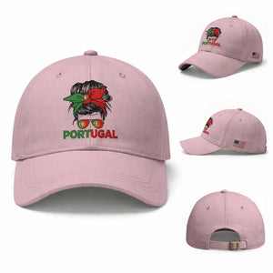 Portugal Messy Bun Girl Pride Portuguese Roots Baseball Cap