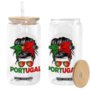 Portugal Messy Bun Girl Pride Portuguese Roots Glass Can