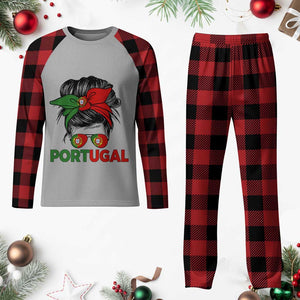 Portugal Messy Bun Girl Pride Portuguese Roots Plaid Pajama Set