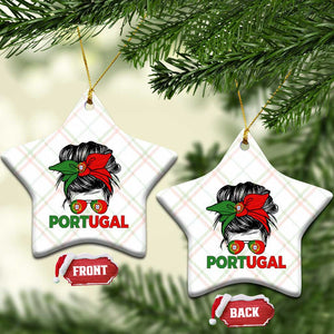 Portugal Messy Bun Girl Pride Portuguese Roots Ceramic Ornament