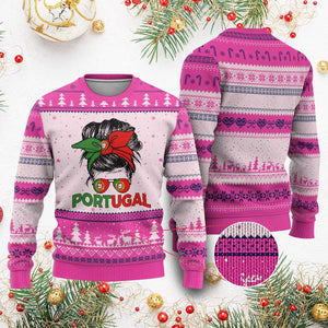 Portugal Messy Bun Girl Pride Portuguese Roots Ugly Christmas Sweater