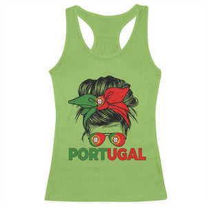 Portugal Messy Bun Girl Pride Portuguese Roots Racerback Tank Top