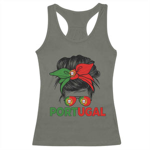 Portugal Messy Bun Girl Pride Portuguese Roots Racerback Tank Top