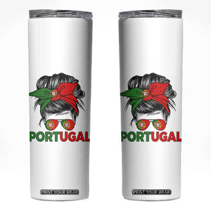 Portugal Messy Bun Girl Pride Portuguese Roots Skinny Tumbler