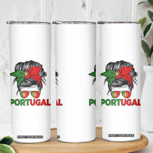 Portugal Messy Bun Girl Pride Portuguese Roots Skinny Tumbler