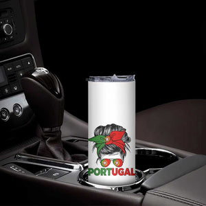 Portugal Messy Bun Girl Pride Portuguese Roots Skinny Tumbler