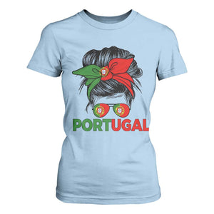 Portugal Messy Bun Girl Pride Portuguese Roots T Shirt For Women