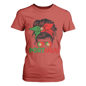 Portugal Messy Bun Girl Pride Portuguese Roots T Shirt For Women