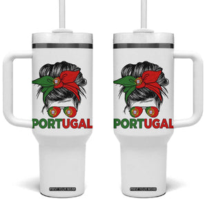 Portugal Messy Bun Girl Pride Portuguese Roots Tumbler With Handle