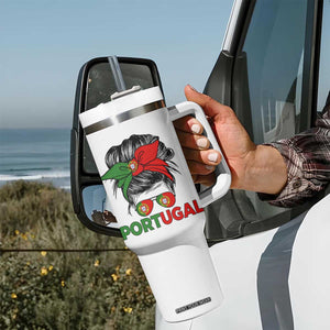 Portugal Messy Bun Girl Pride Portuguese Roots Tumbler With Handle