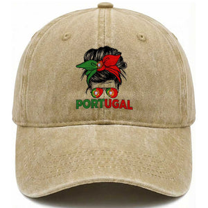 Portugal Messy Bun Girl Pride Portuguese Roots Washed Cotton Baseball Cap