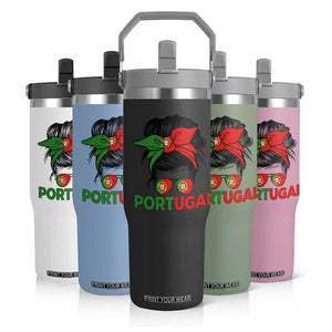 Portugal Messy Bun Girl Pride Portuguese Roots Flip Straw Tumbler
