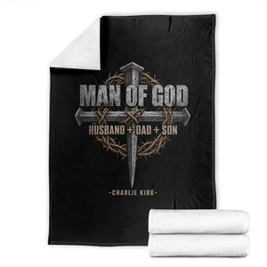 Man Of God Husband Dad Son Charlie Kirk Throw Blanket Vintage Christian Cross TS11 Black Print Your Wear