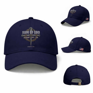 Man Of God Husband Dad Son Charlie Kirk Baseball Cap Vintage Christian Cross TS11 Baseball Cap Universal Fit Dark Blue Print Your Wear